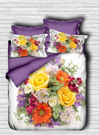 L'essentiel linge de maison Juego Funda Edredón Doble Algodón y Microsatén Impresión 3D 200x220cm Lila Blanco Amarillo Naranja Verde